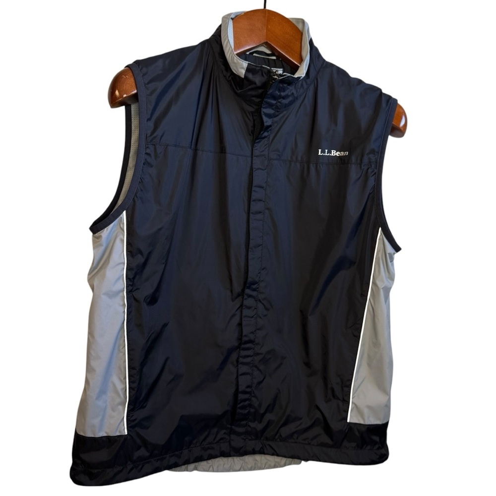 VTG LL Bean Windbreaker Vest Black Gray Medium Nylon Shell Poly Lining